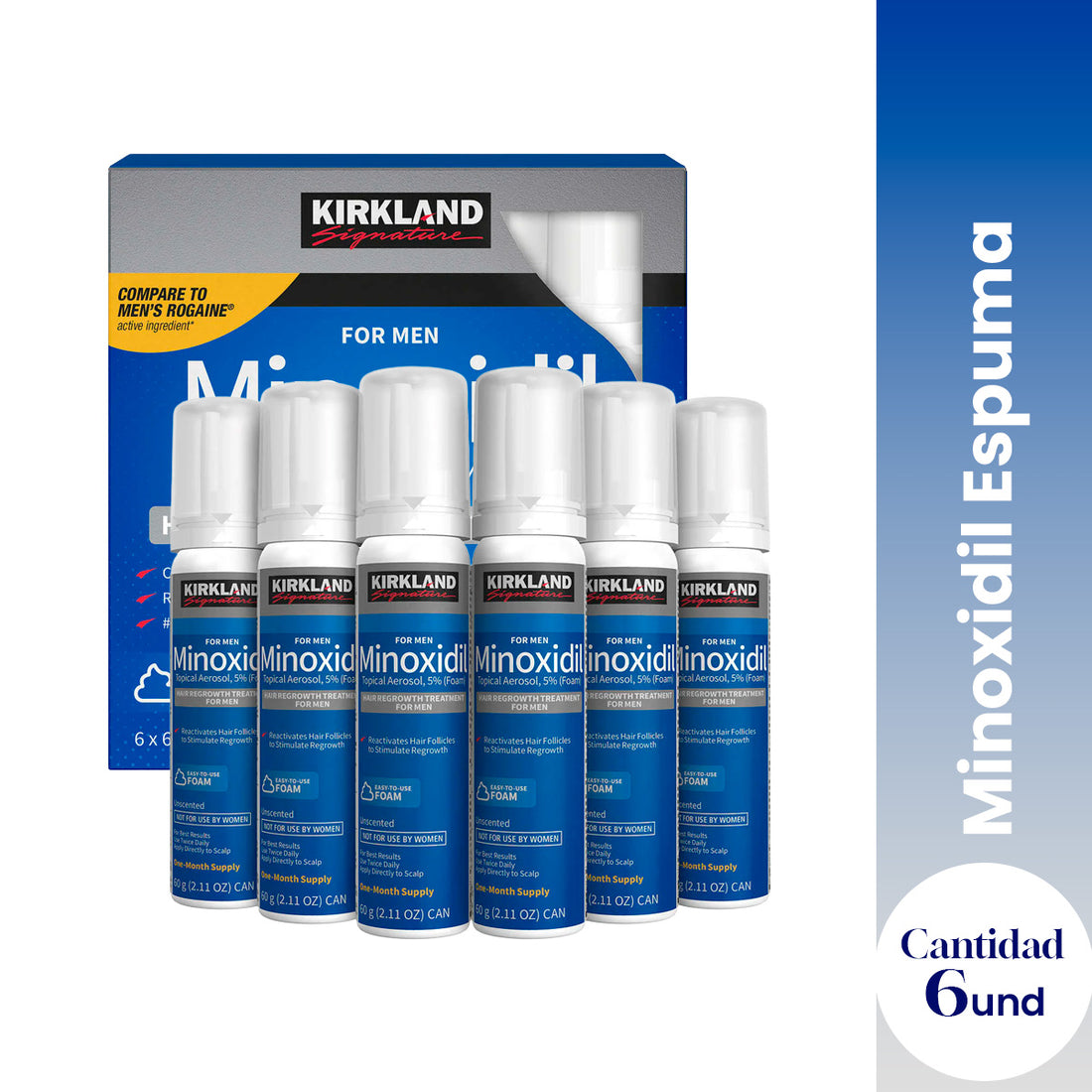 Promo! Kirkland – Estimula el Crecimiento del Cabello – 6 pomos Minoxidil 5% Espuma 60ml