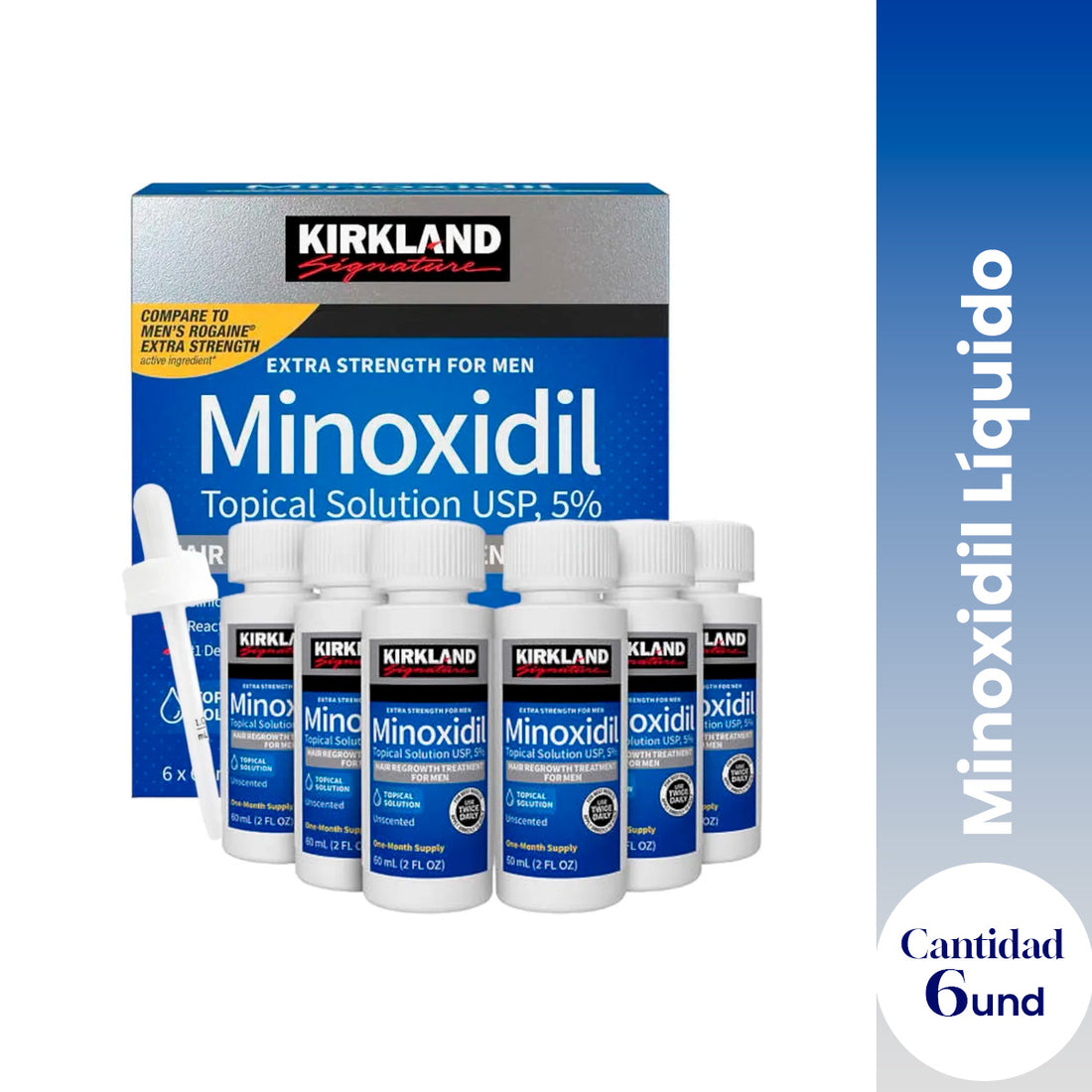 Promo! Kirkland - Estimula el Crecimiento Capilar – 6 Pomos Minoxidil Líquido 60ml