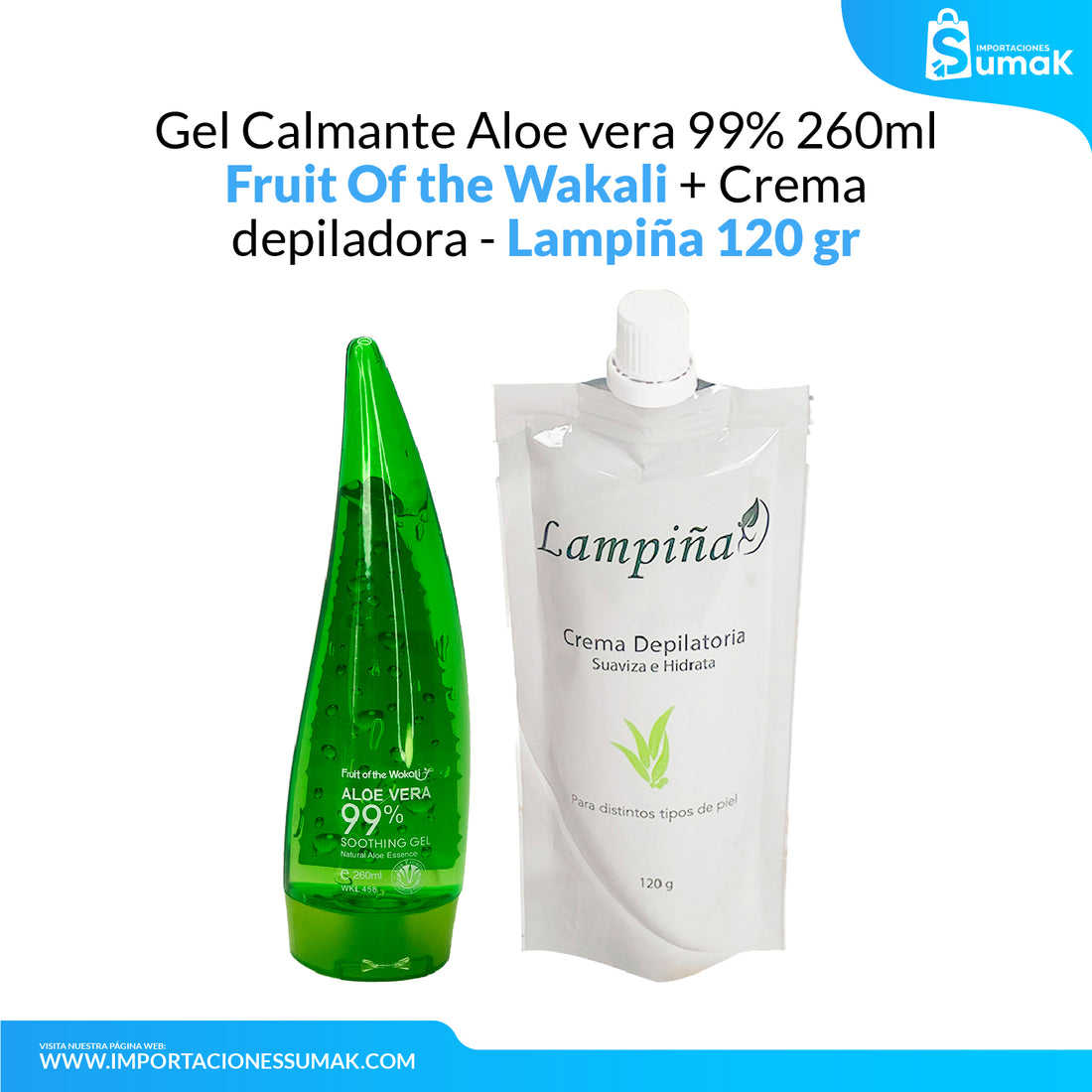 Aloe vera 99% -Gel Calmante 260ml + Crema depiladora Lampiña 120 gr