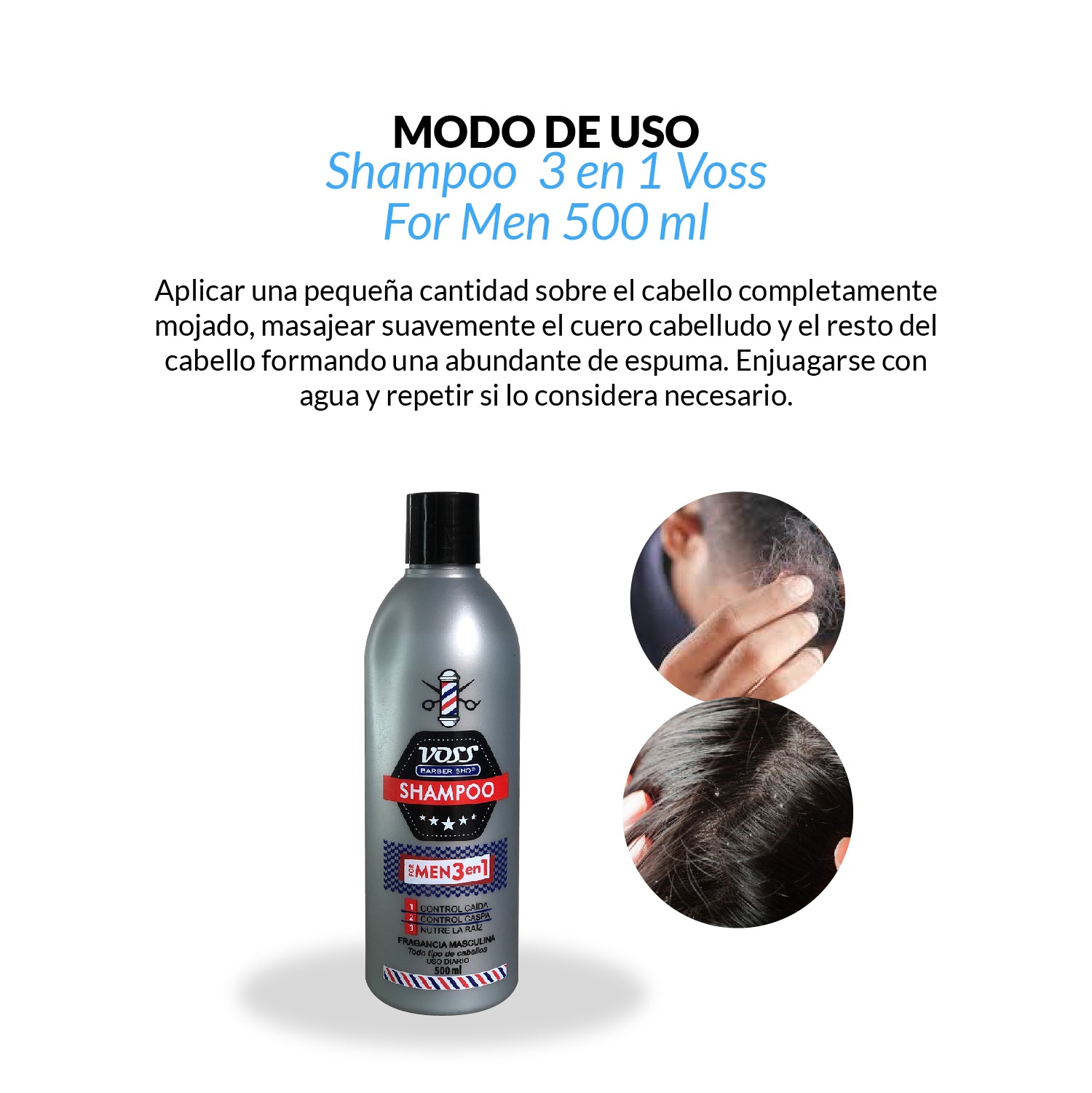 Shampoo Voss 3 en 1 For Men - Cantidad 500 ml