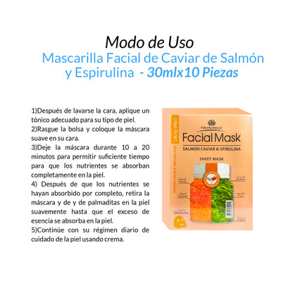 Mascara Facial de Caviar de Salmon y Espirulina 30ml x10 piezas.