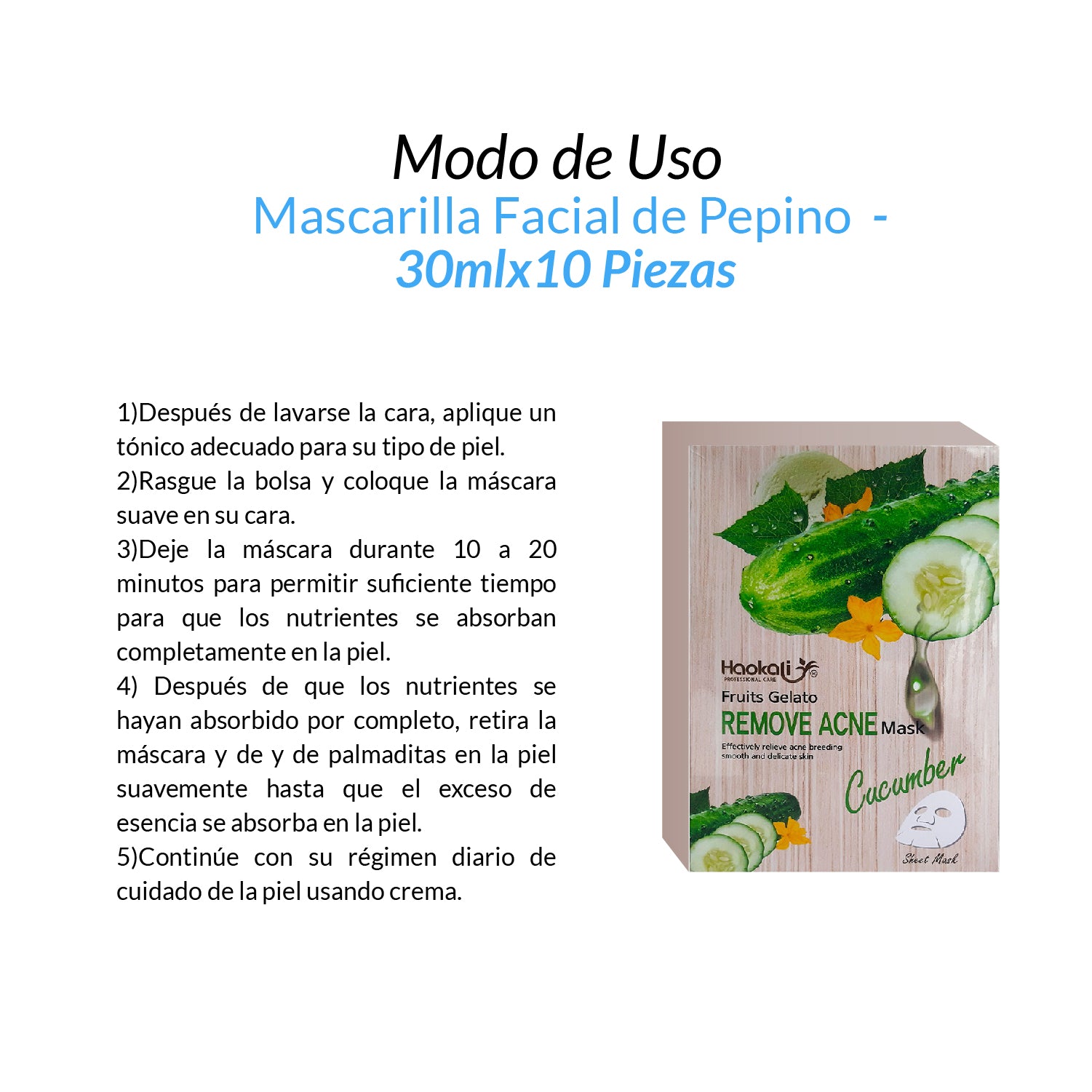 Mascará Facial Blanqueadora de Pepino 30mlx10 piezas.