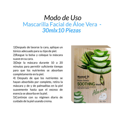 Mascarilla Calmante de Aloe Vera 30mlx10 piezas.