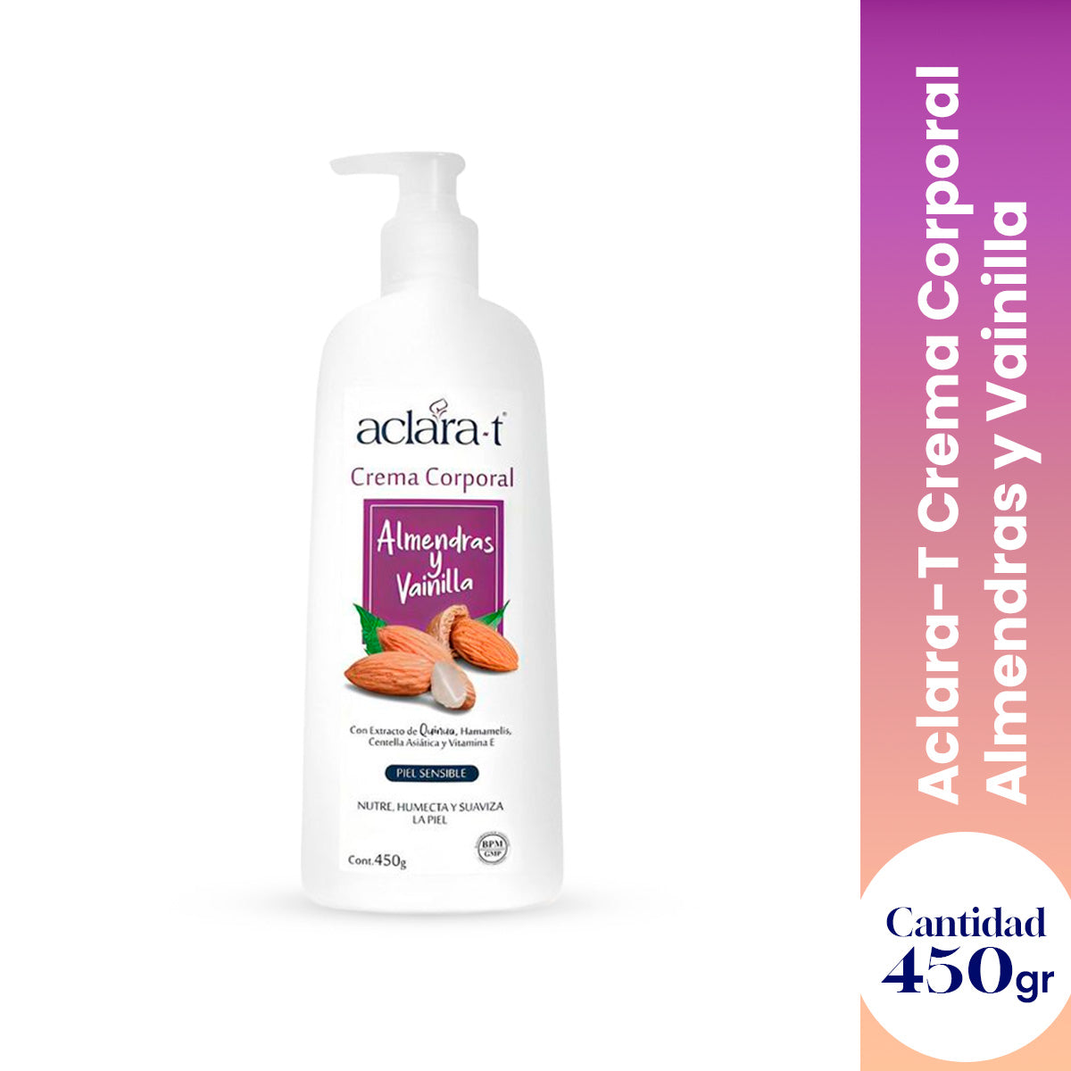 Crema Corporal Aclara-T Almendras y Vainilla 450gr
