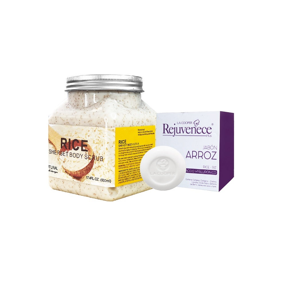 Exfoliante Corporal de Arroz + Jabón de Arroz con Ácido Hialurónico