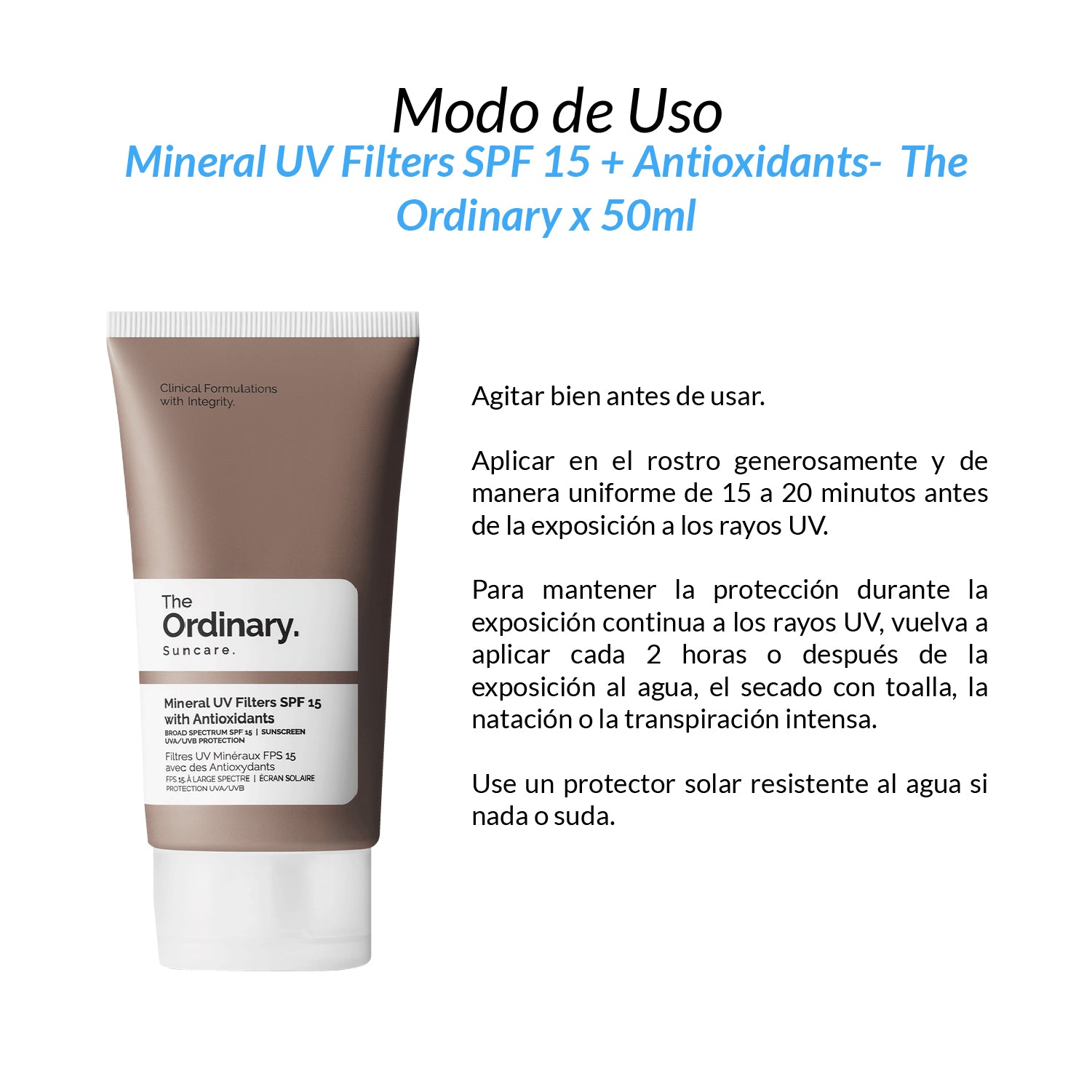 Mineral UV Filters SPF 15s  + Antioxidant - The Ordinary x 50ml