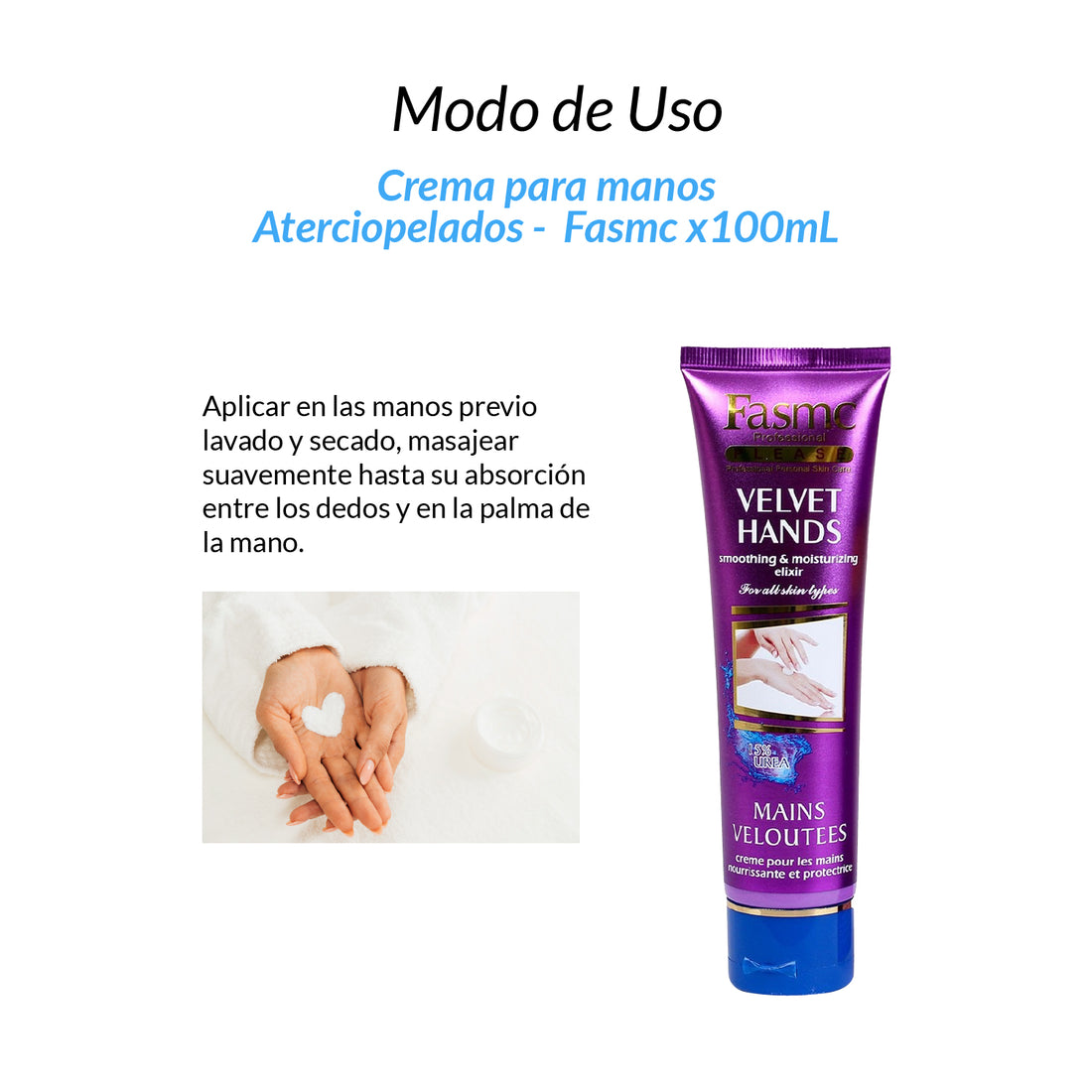Crema para manos Aterciopelados 15% Urea Fasmc x 100ml