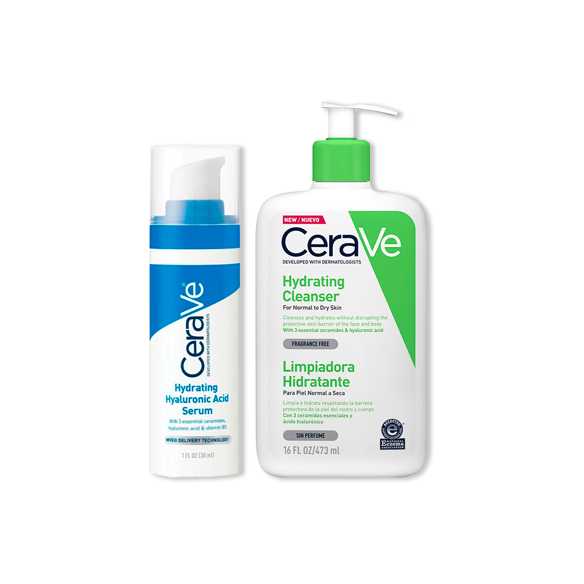 Cerave Sérum hidratante con ácido hialorónico 30ml+CeraVe Crema Limpiadora Hidratante Hydrating Cleanser 473ml