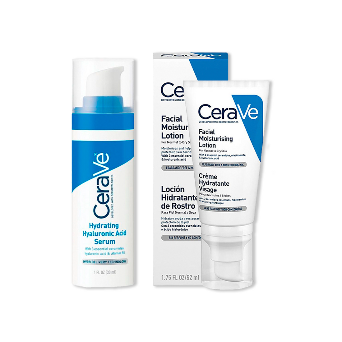 Cerave Sérum hidratante con ácido hialorónico 30ml+CeraVe Crema Hidratante Facial PM 52ml