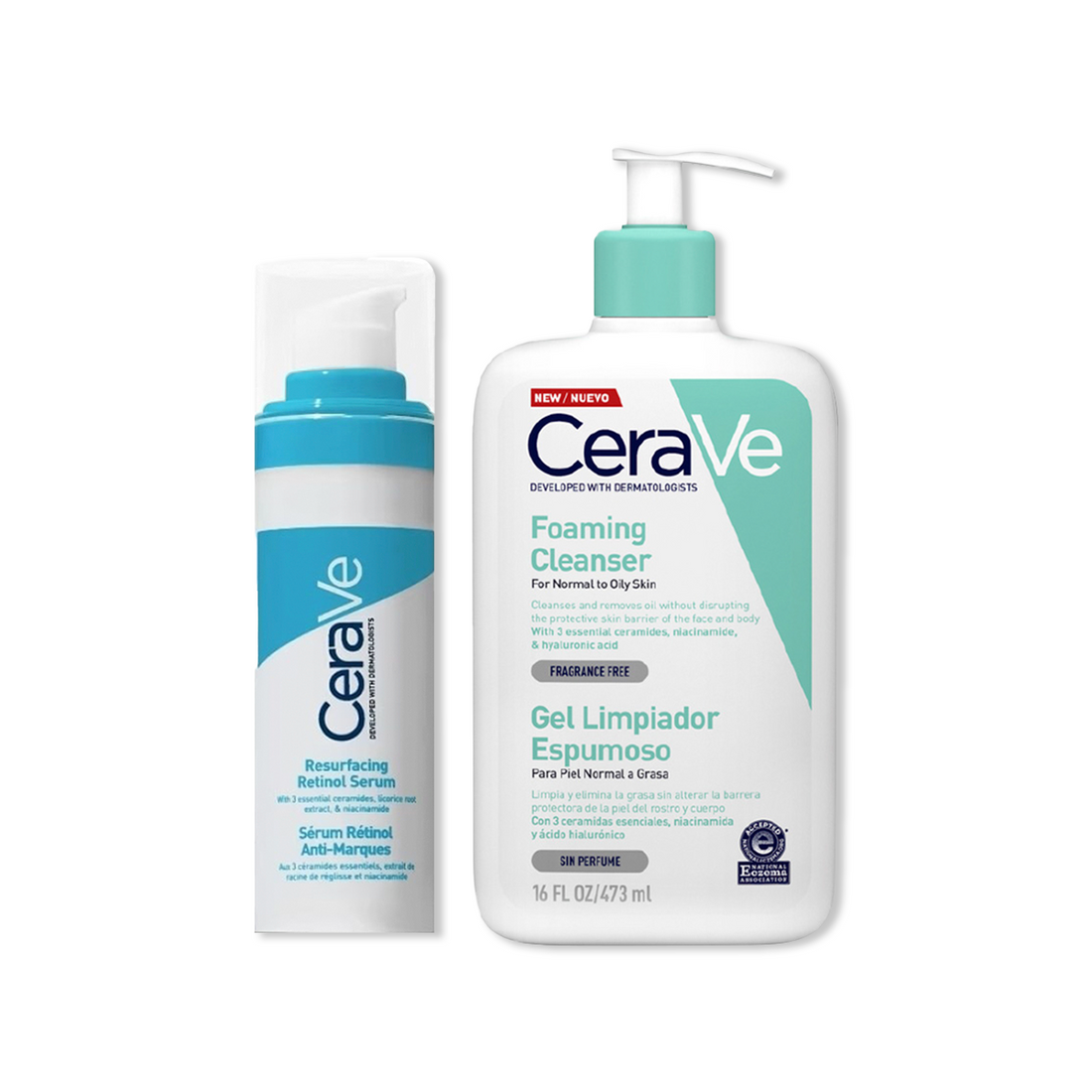 Resurfacing face serum con retinol y niacinamida - Cerave 30 Ml+CeraVe Gel Limpiador Espumoso Foaming Cleanser 473ml