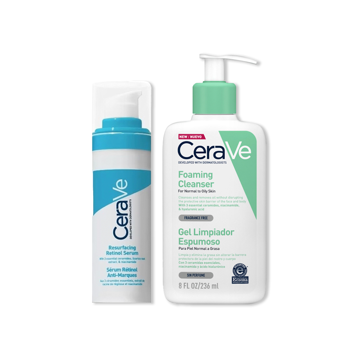 Resurfacing face serum con retinol y niacinamida - Cerave 30 Ml+CeraVe Gel Limpiador Espumoso Foaming Cleanser 236ml