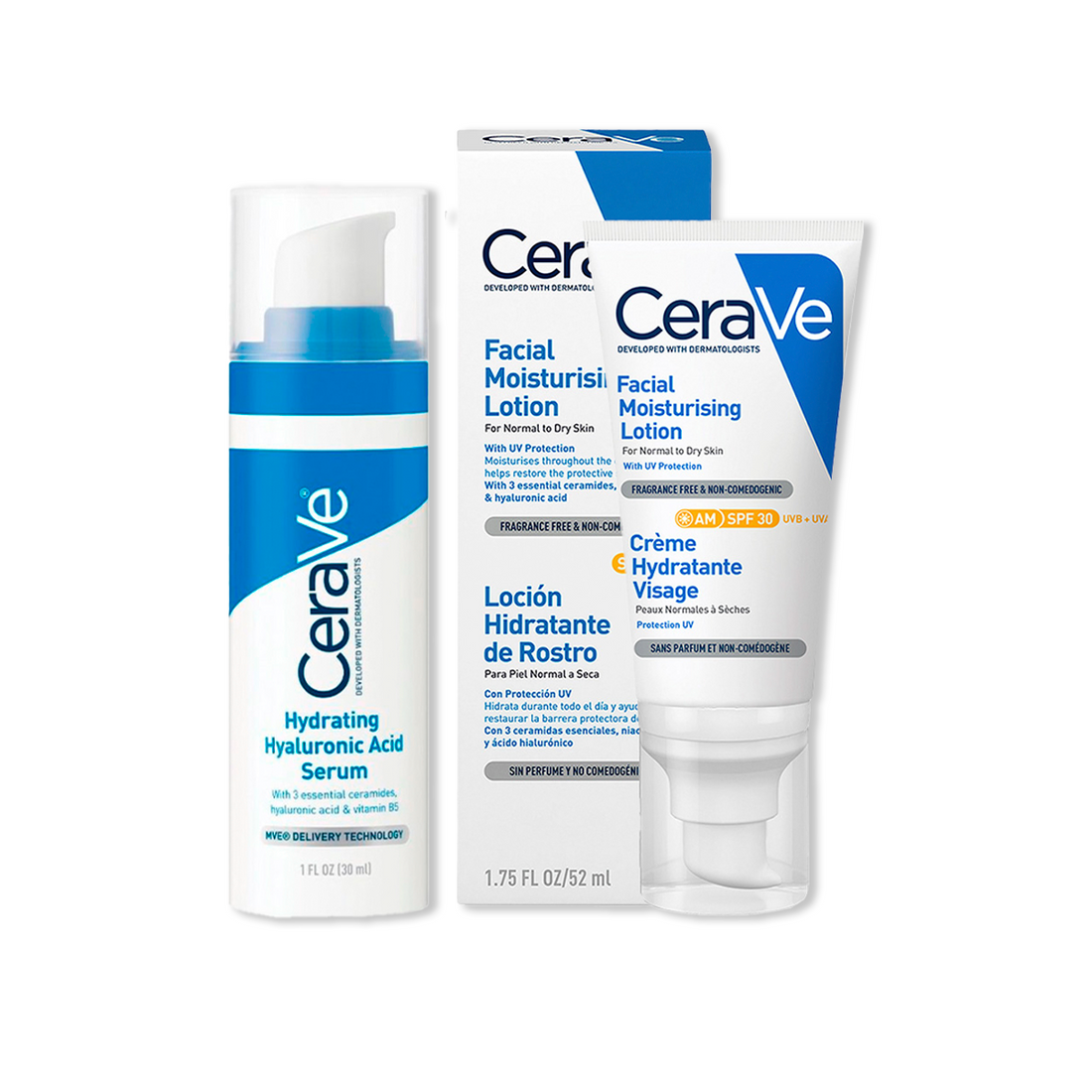 Cerave Sérum hidratante con ácido hialorónico 30ml+CeraVe Crema Hidratante Facial SPF 30 AM 52ml