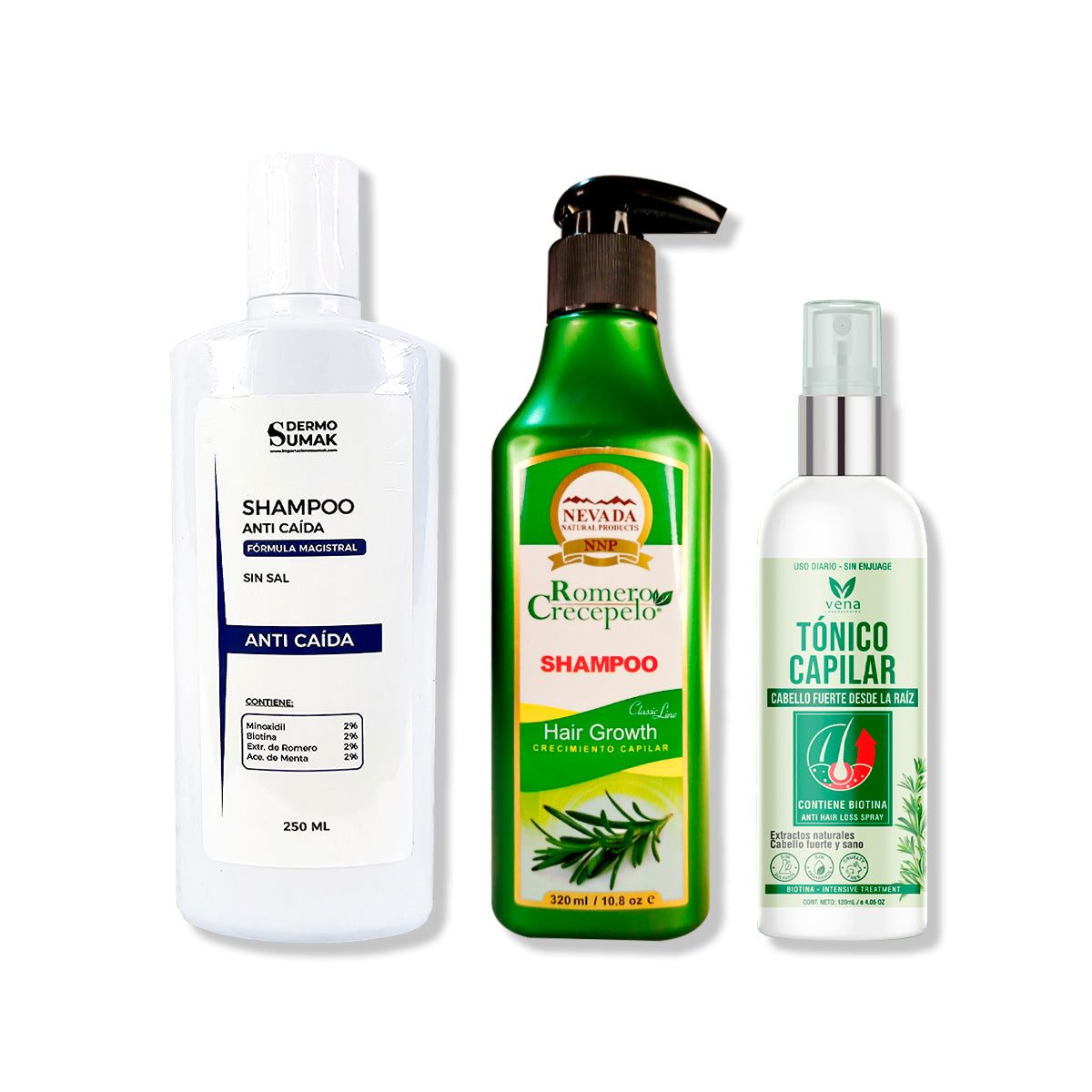 SHAMPOO ANTICAIDA 250ML + SHAMPOO ROMERO 320ML + TÓNICO CAPILAR ROMERO