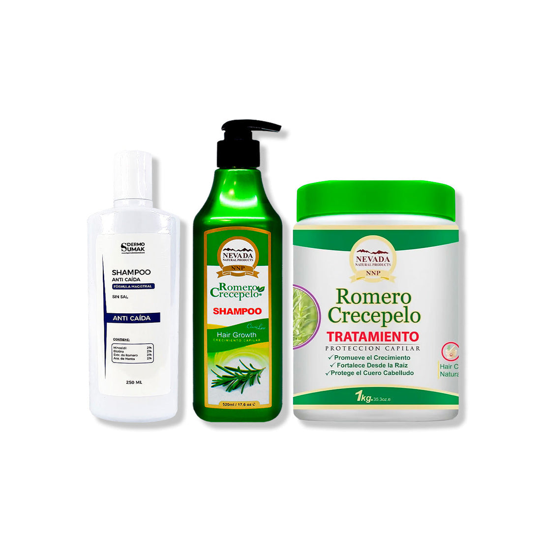 SHAMPOO ANTICAIDA 250ML + SHAMPOO ROMERO 520ML + TRATAMIENTO CAPILAR