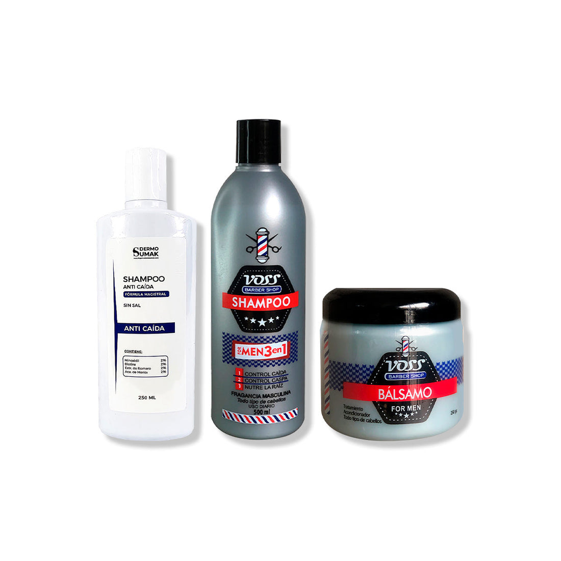 SHAMPOO ANTICAIDA 250ML + SHAMPOO VOSS + ACONDICIONADOR BÁLSAMO VOSS