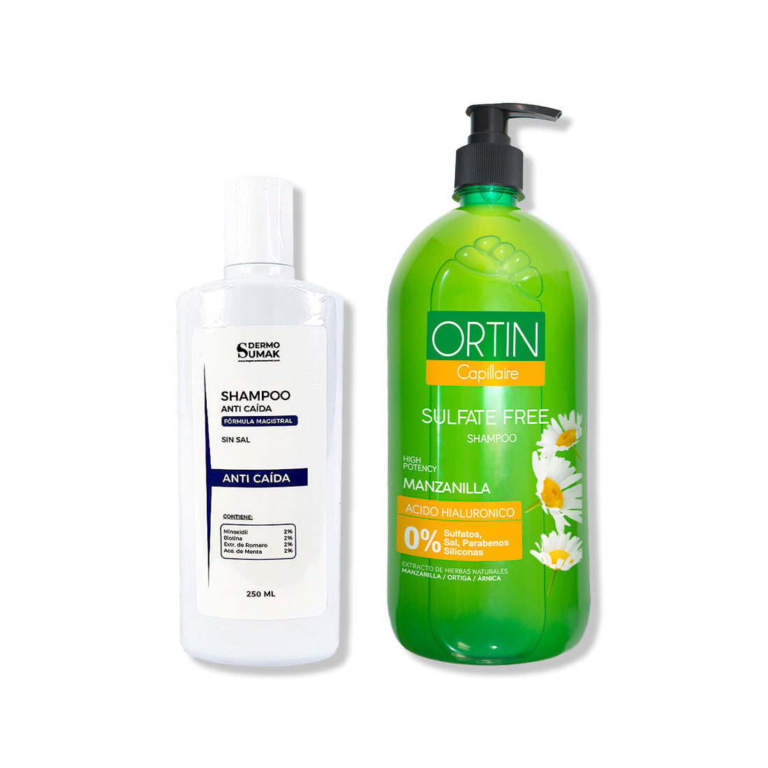 SHAMPOO ANTICAIDA SIN SAL 250ML + SHAMPOO ORTIN MANZANILLA 1LT