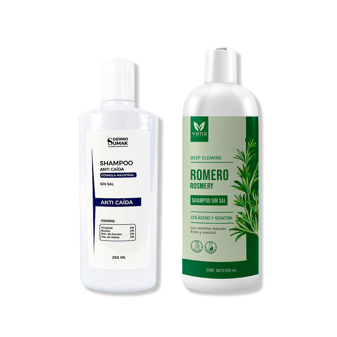 SHAMPOO ANTICAIDA SIN SAL 250ML + SHAMPOO ROMERO VENA 500ML