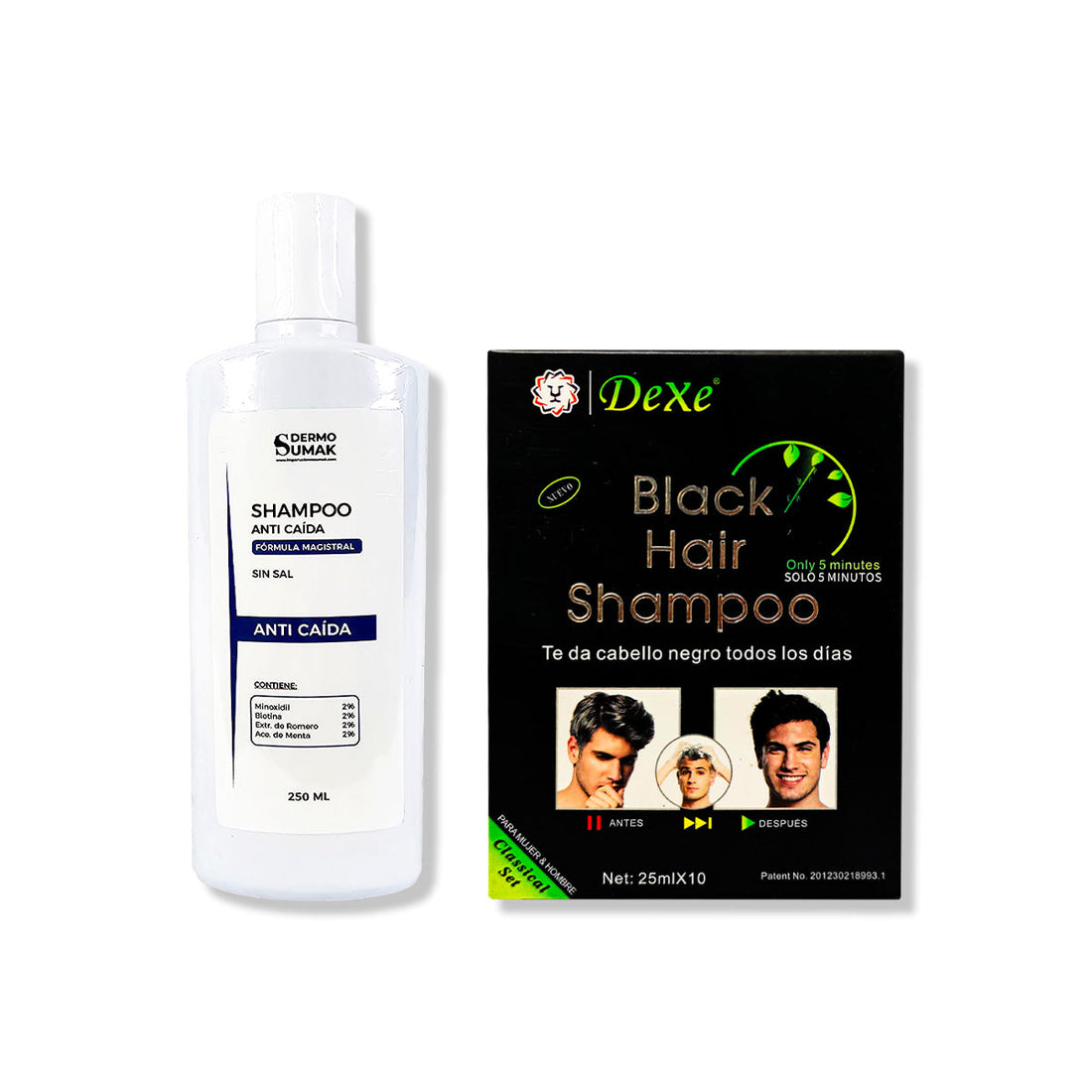 SHAMPOO ANTICAIDA SIN SAL 250ML + SHAMPOO CUBRE CANAS NEGRO 250ML