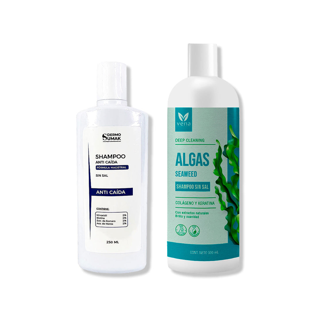 SHAMPOO ANTICAIDA SIN SAL 250ML + SHAMPOO DE ALGAS SIN SAL 500GR