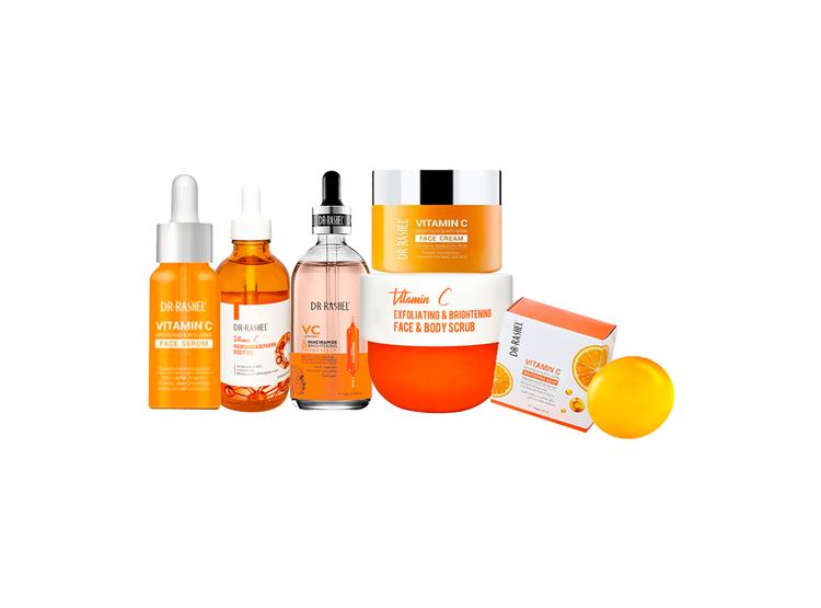 Aceite Corporal 100ML + Exfoliante 250Gr + Serum 50ml + Crema 50Gr + Serum 100ml + Jabón 50Gr vitamina C