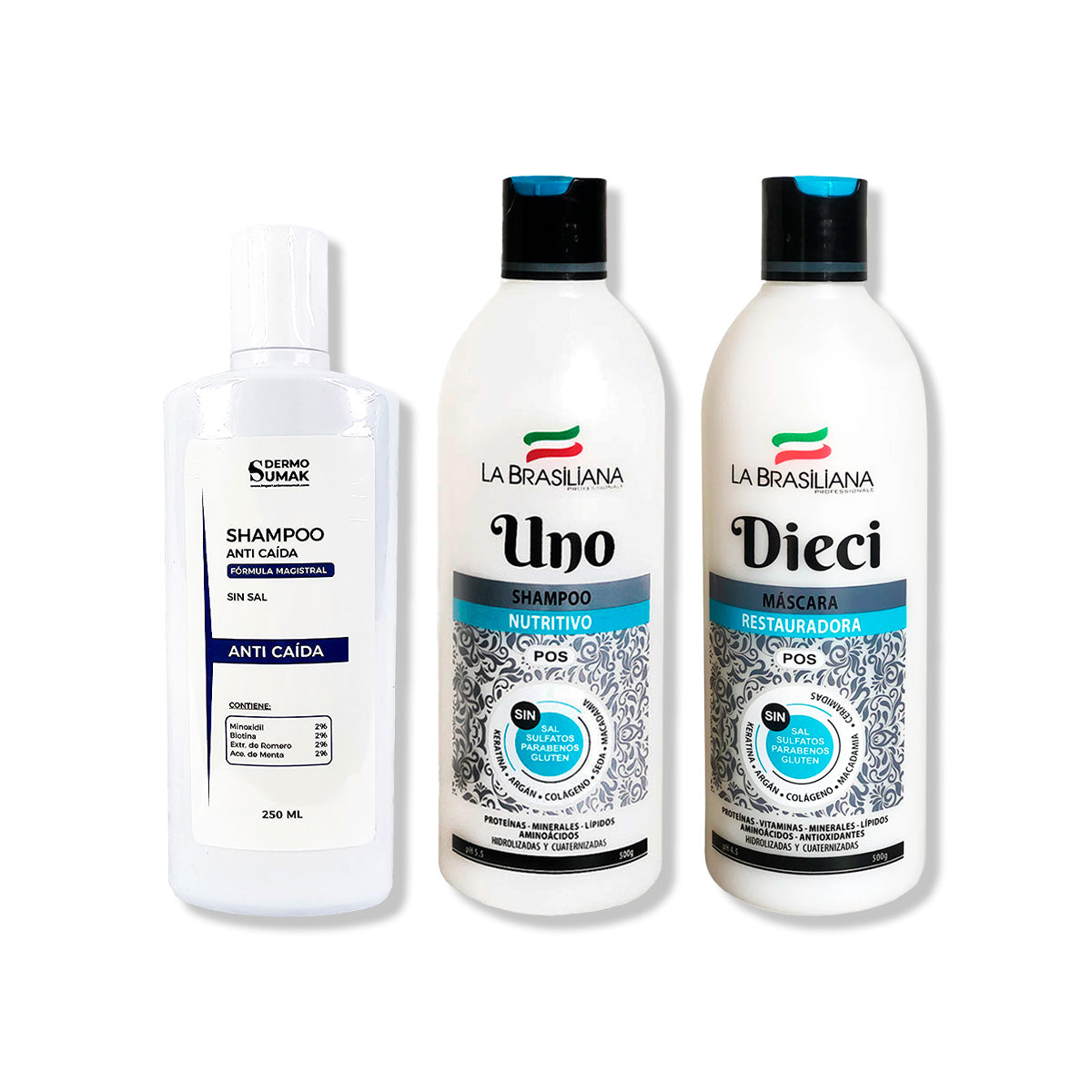 SHAMPOO ANTICAIDA 250ML + SHAMPOO UNO 500GR + MÁSCARA DIECI 500GR