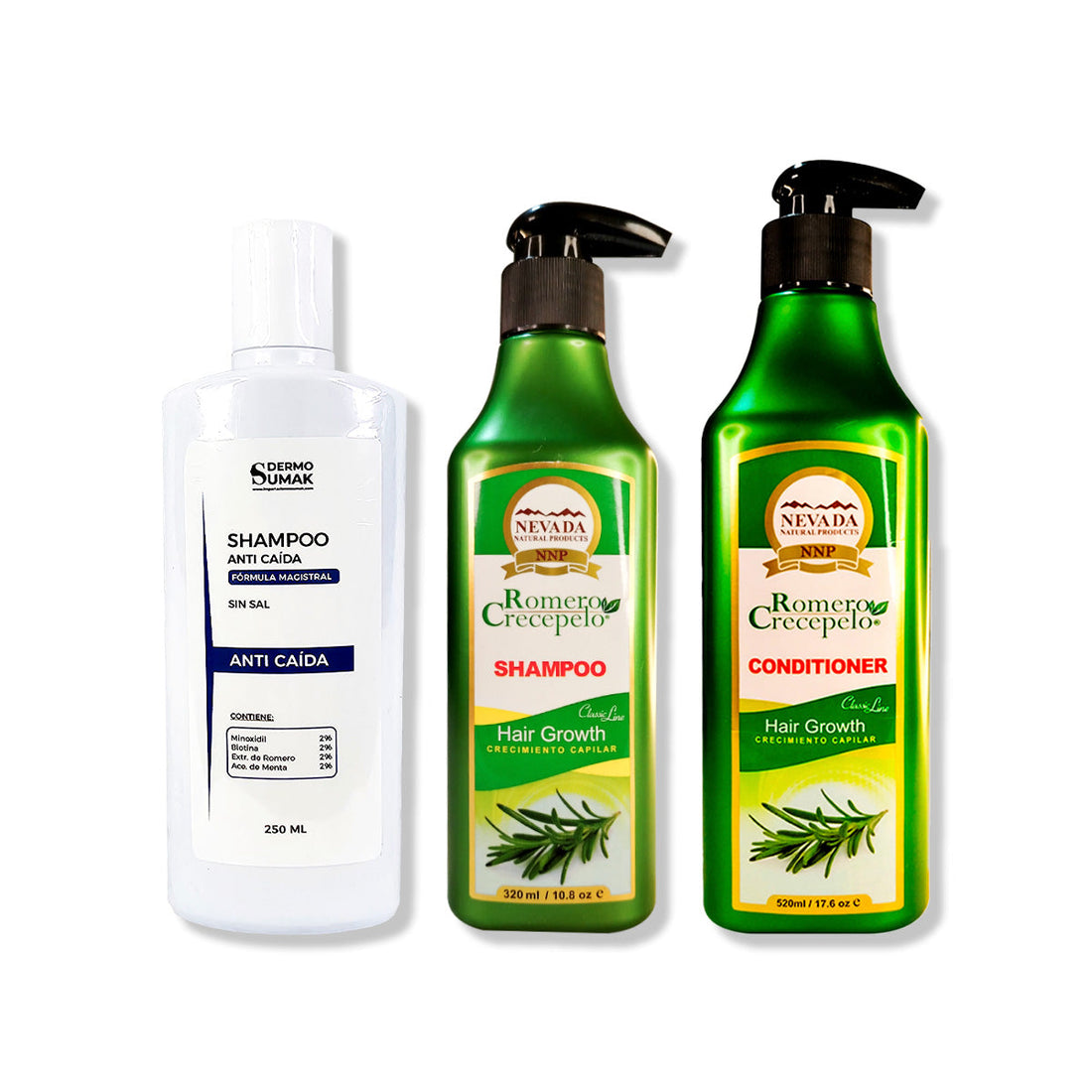 SHAMPOO ANTICAIDA 250ML + SHAMPOO ROMERO 320ML + ACONDICIONADOR 500ML