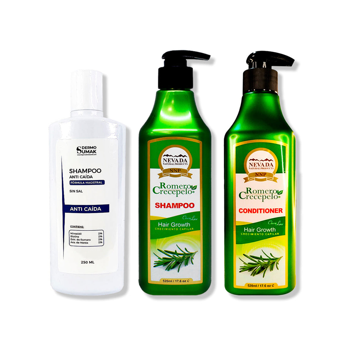 SHAMPOO ANTICAIDA 250ML + SHAMPOO ROMERO 520ML + ACONDICIONADOR 500ML