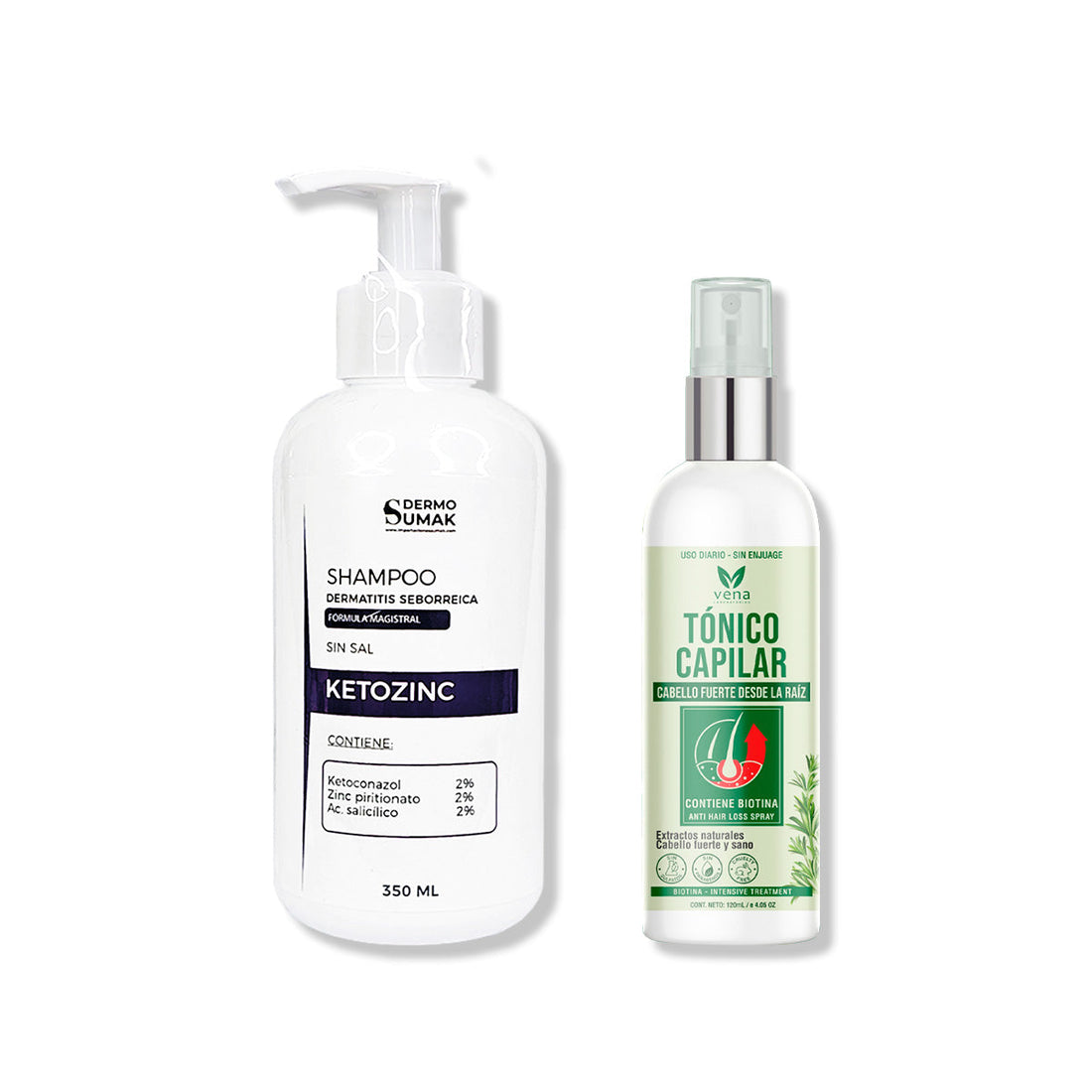 SHAMPOO SIN SAL KETOZINC 350ML+ TÓNICO CAPILAR ROMERO 120ML