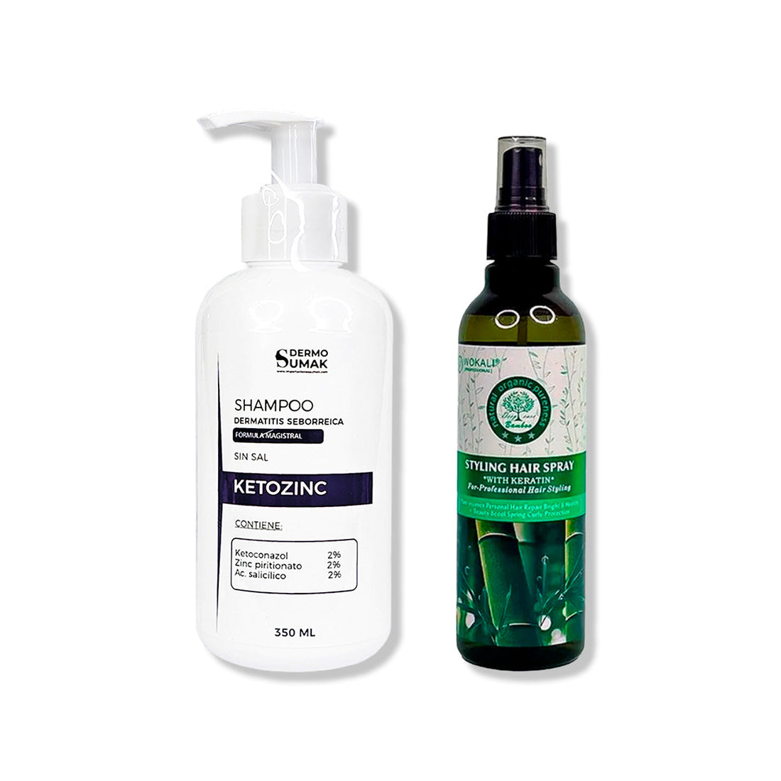 SHAMPOO SIN SAL KETOZINC 350ML+ SPRAY DE FIBRA DE BAMBOO 250ml