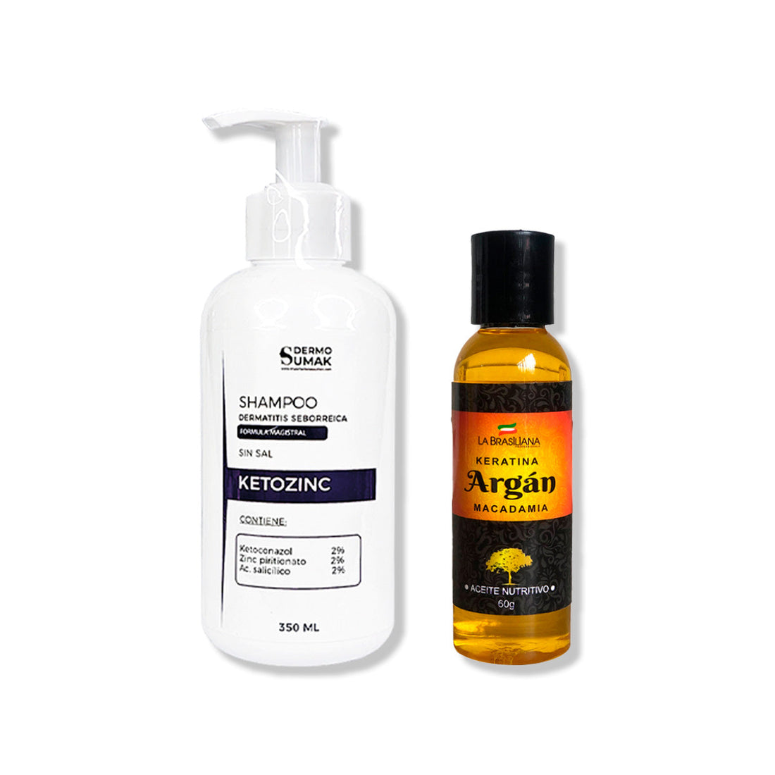 SHAMPOO SIN SAL KETOZINC 350ML+ ACEITE NUTRITIVO DE ARGÁN 60GR