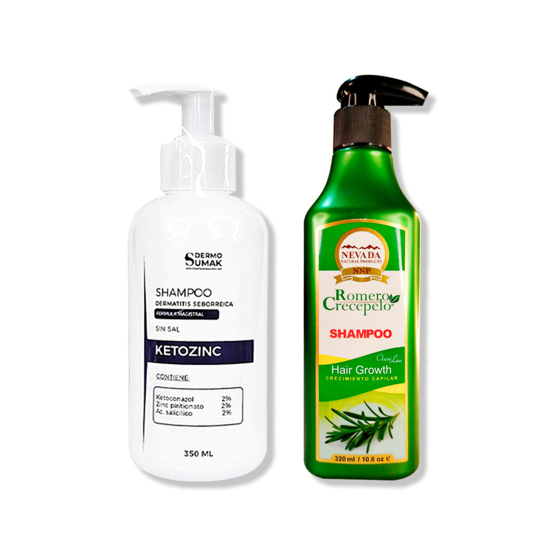 SHAMPOO SIN SAL KETOZINC 350ML+ SHAMPOO ROMERO CRECEPELO 320ML