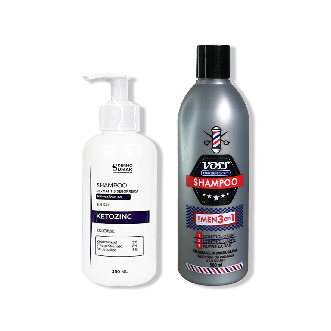 SHAMPOO SIN SAL KETOZINC 350ML+ SHAMPOO VOSS 3 EN 1 FOR MEN 500ml