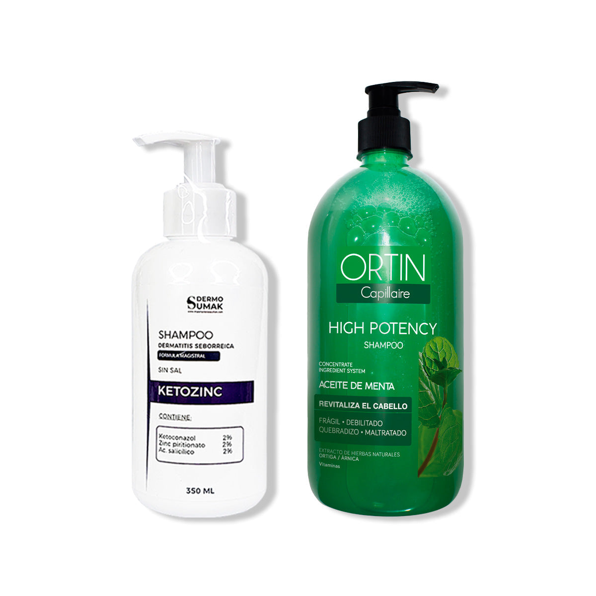 SHAMPOO SIN SAL KETOZINC 350ML+ SHAMPOO ORTIN CAPILLAIRE 1LT