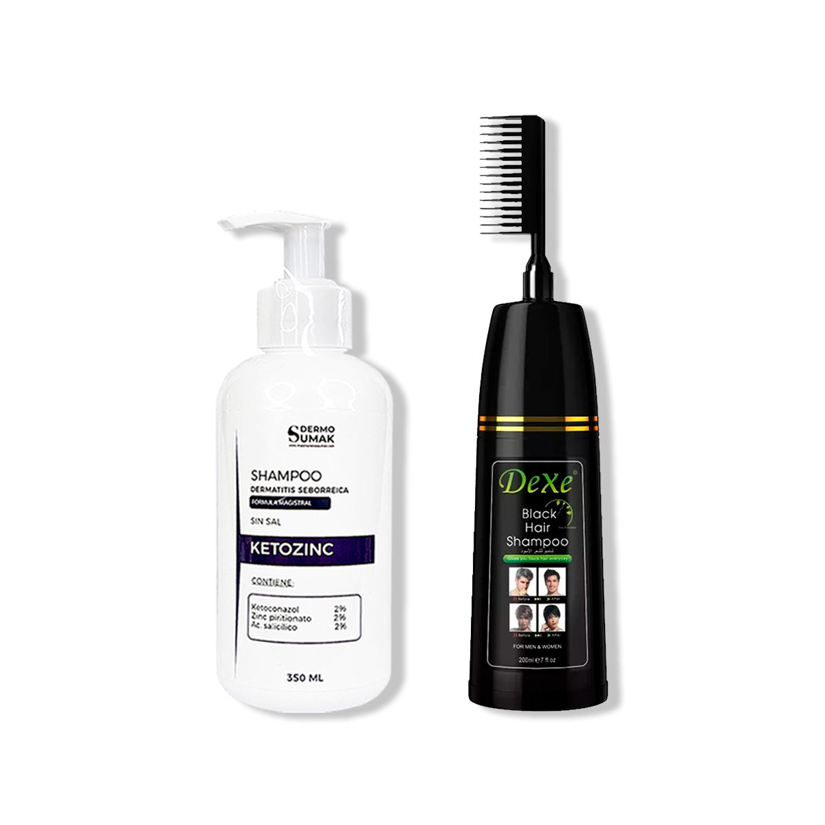 SHAMPOO KETOZINC 350ML + SHAMPOO TINTE NEGRO VERSIÓN PEINE 200ML