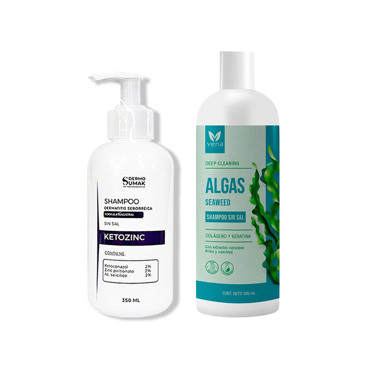 SHAMPOO SIN SAL KETOZINC 350ML+ SHAMPOO DE ALGAS SIN SAL 500GR