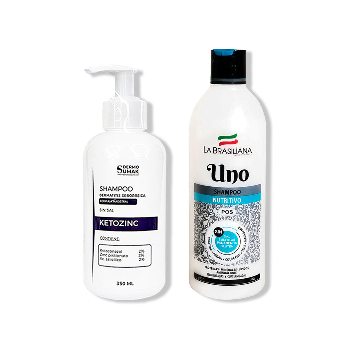 SHAMPOO SIN SAL KETOZINC 350ML+ SHAMPOO UNO 500GR