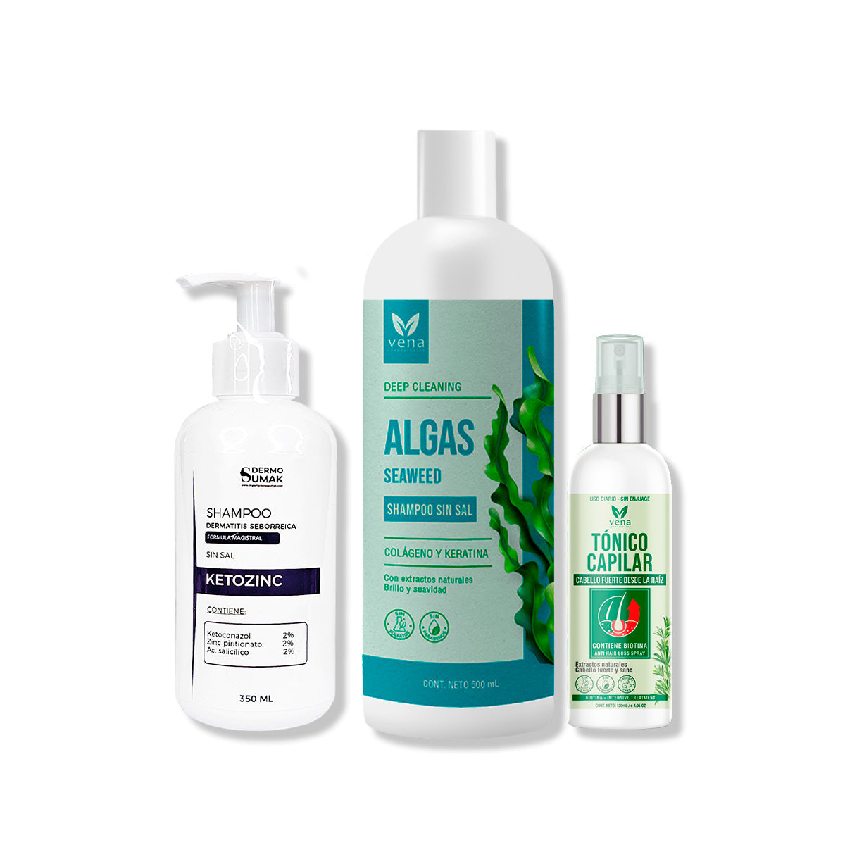 SHAMPOO KETOZINC 350ML + SHAMPOO ALGAS 500GR + TÓNICO CAPILAR 120ML