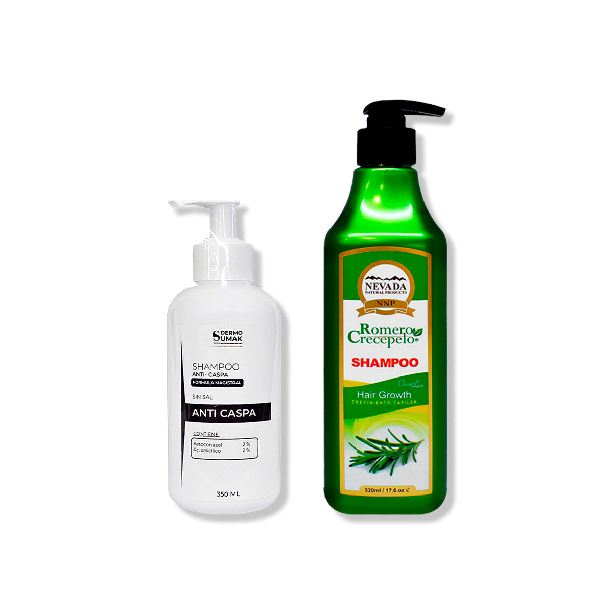 SHAMPOO ANTICASPA SIN SAL 350ML + SHAMPOO ROMERO CRECEPELO 520ML