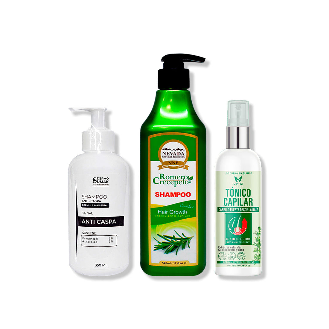 SHAMPOO ANTICASPA 350ML + SHAMPOO ROMERO 520ML + TÓNICO CAPILAR ROMERO