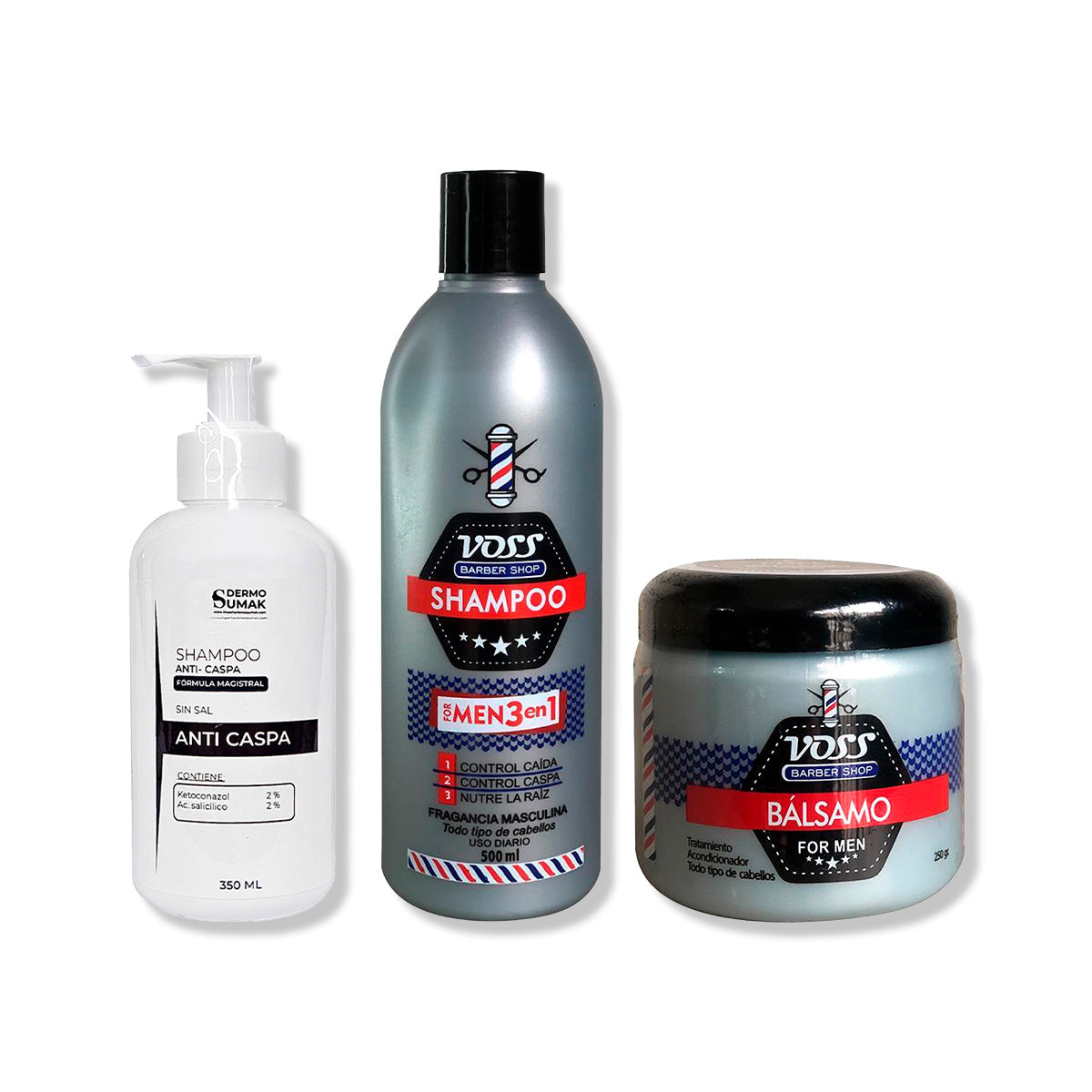 SHAMPOO ANTICASPA 350ML + SHAMPOO VOSS + ACONDICIONADOR BÁLSAMO VOSS