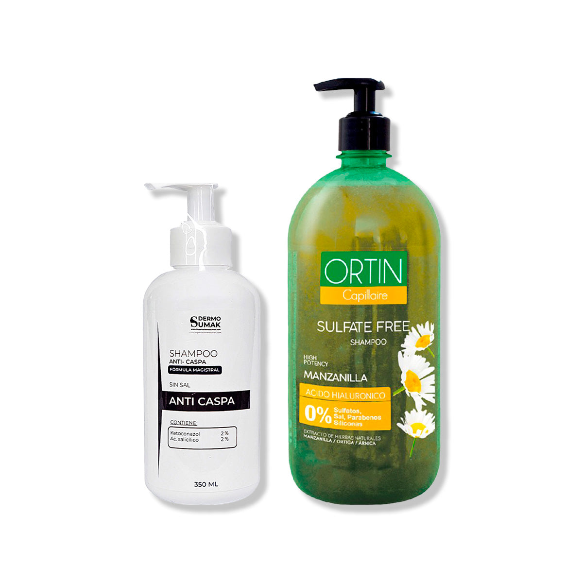 SHAMPOO ANTICASPA SIN SAL 350ML + SHAMPOO ORTIN MANZANILLA 1LT