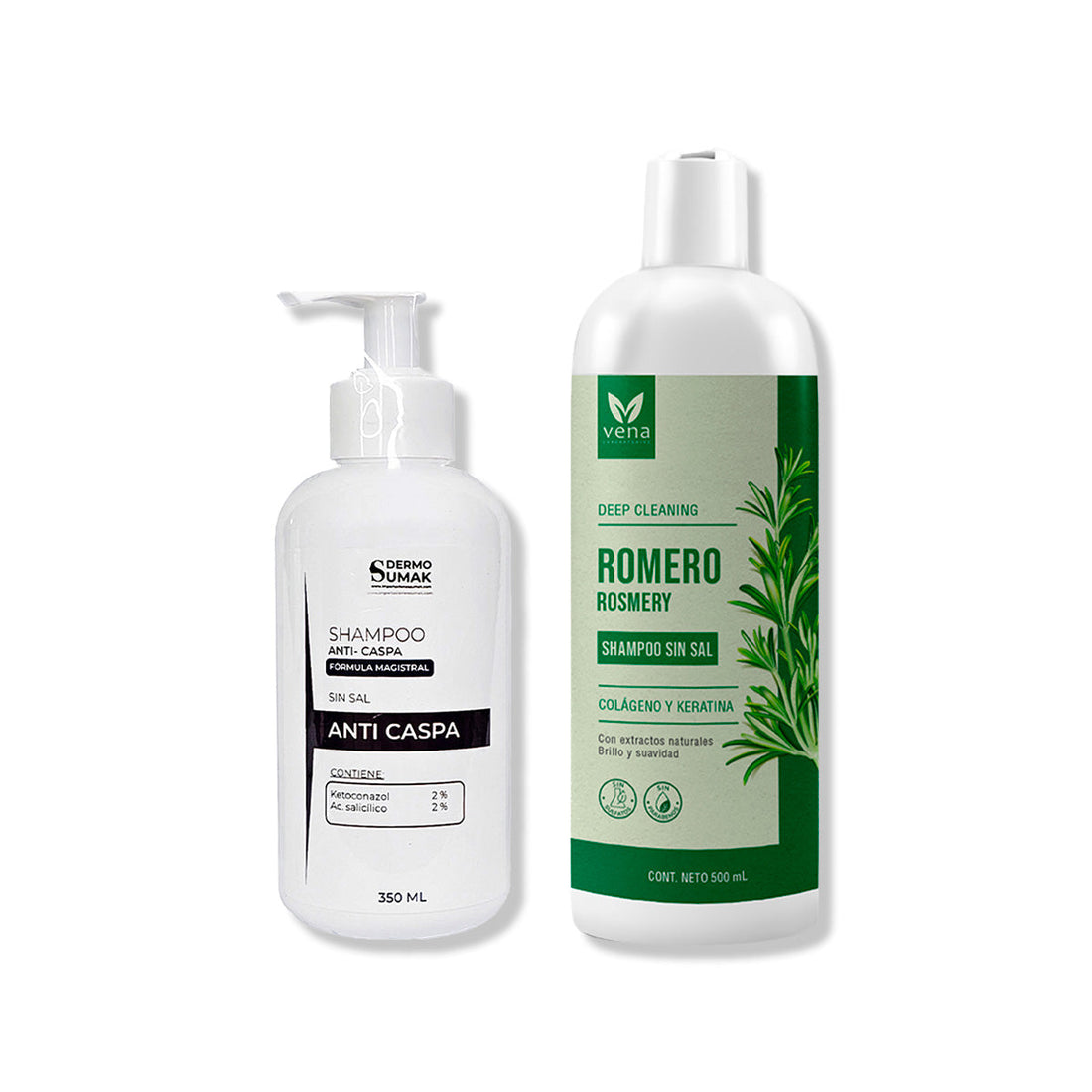 SHAMPOO ANTICASPA SIN SAL 350ML + SHAMPOO ROMERO VENA 500ML