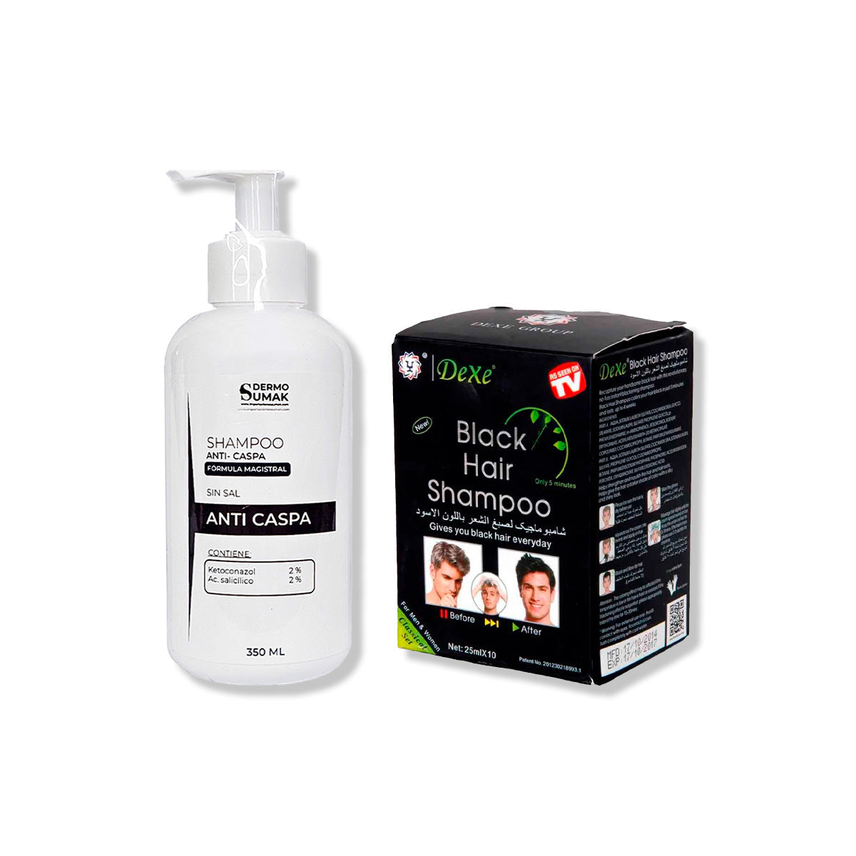 SHAMPOO ANTICASPA SIN SAL 350ML + SHAMPOO CUBRE CANAS NEGRO 250ML