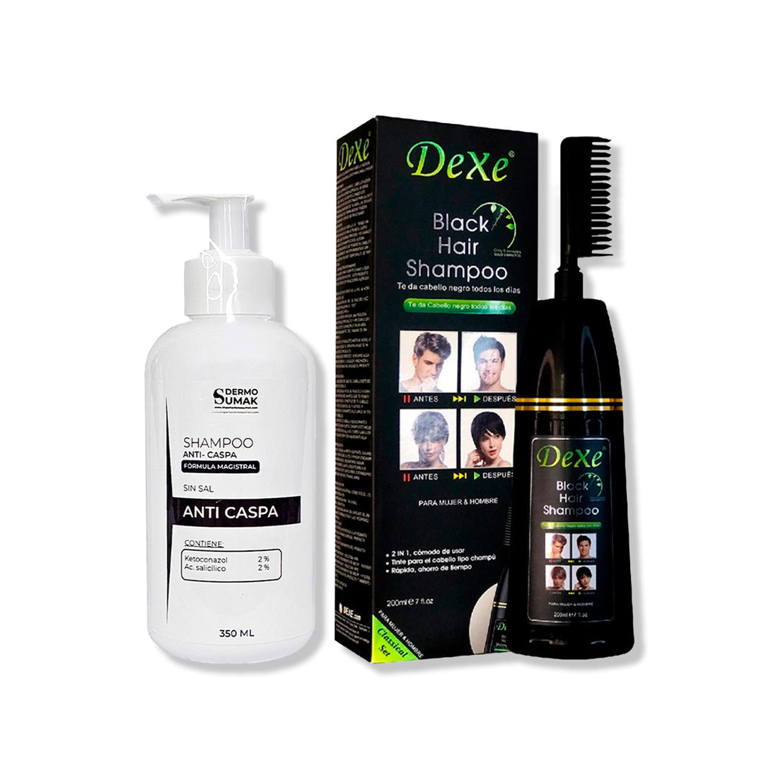 SHAMPOO ANTICASPA 350ML + SHAMPOO TINTE NEGRO VERSIÓN PEINE 200ML