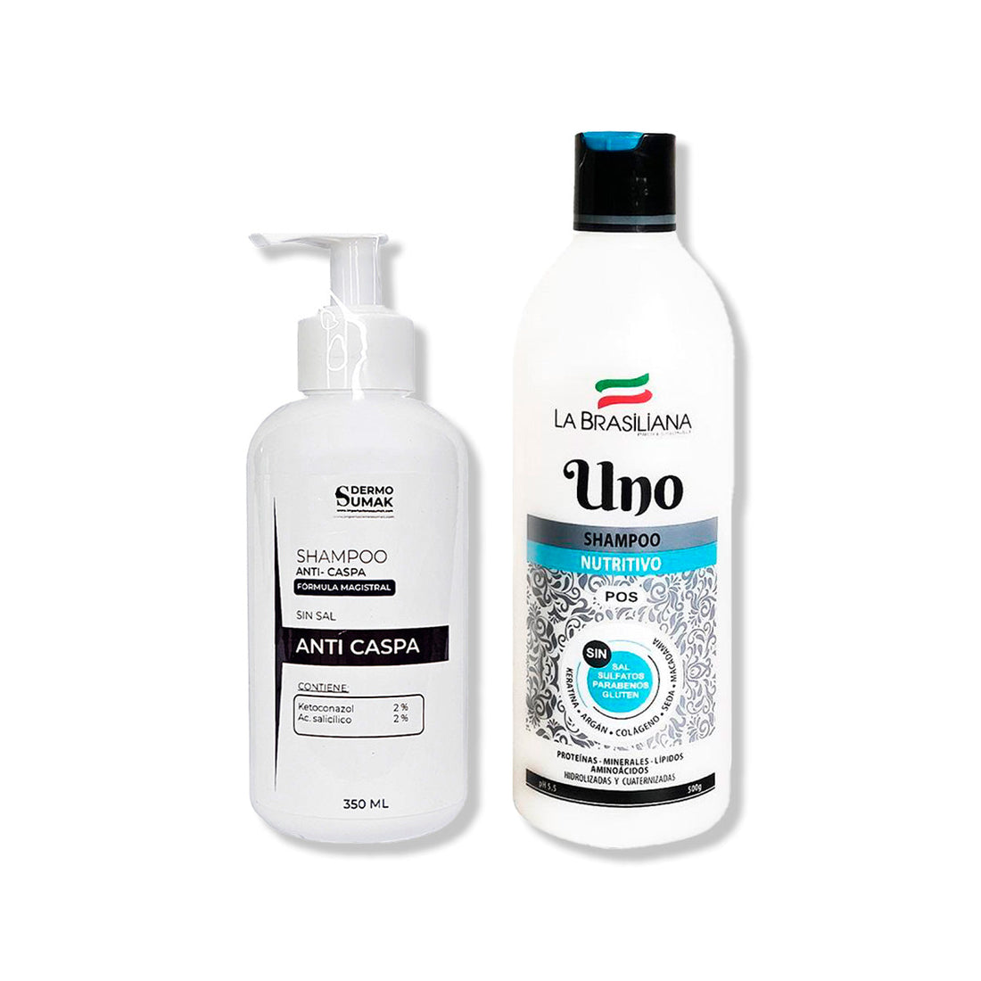 SHAMPOO ANTICASPA SIN SAL 350ML + SHAMPOO UNO 500GR