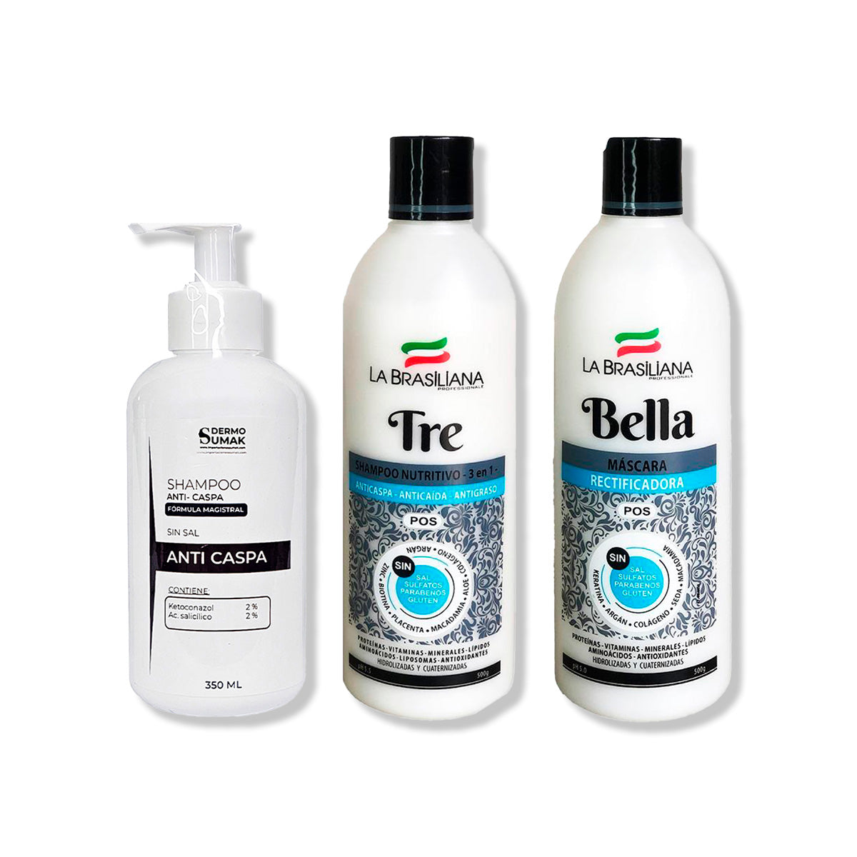 SHAMPOO ANTICASPA 350ML + SHAMPOO TRE 500GR + MÁSCARA DIECI 500GR