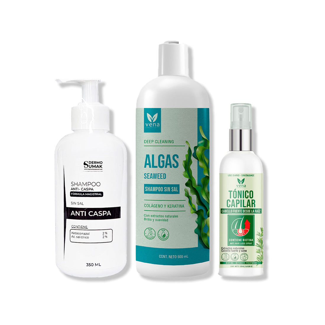 SHAMPOO ANTICASPA 350ML + SHAMPOO ALGAS 500GR + TÓNICO CAPILAR 120ML