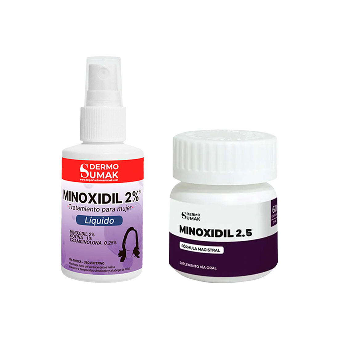 DUO Minoxidil Mujer: Cápsulas 2.5mg 60 cap + Loción 2% 60ml