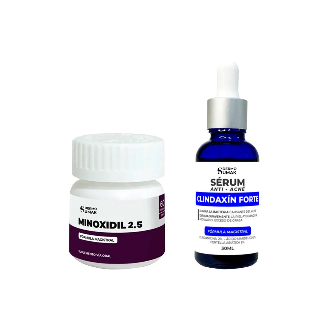 Minoxidil 2,5MG CápsulasY Sérum Anti acné Clindaxin Forte 30 ml