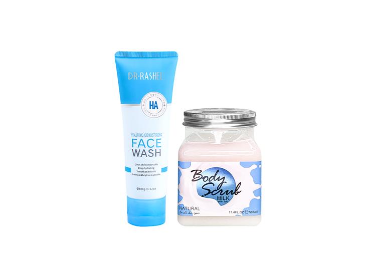 Gel Facial Con Ácido Hialurónico 100Gr + Exfoliante corporal Leche con sal 500ml